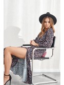 Light floral dress with a slit, black and purple 04500 - Online store - Boutique